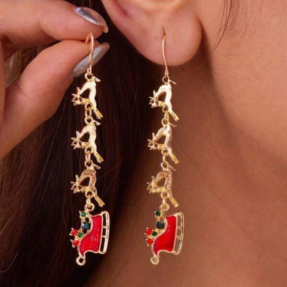 Christmas Reindeer and Sleigh Dangle Earrings